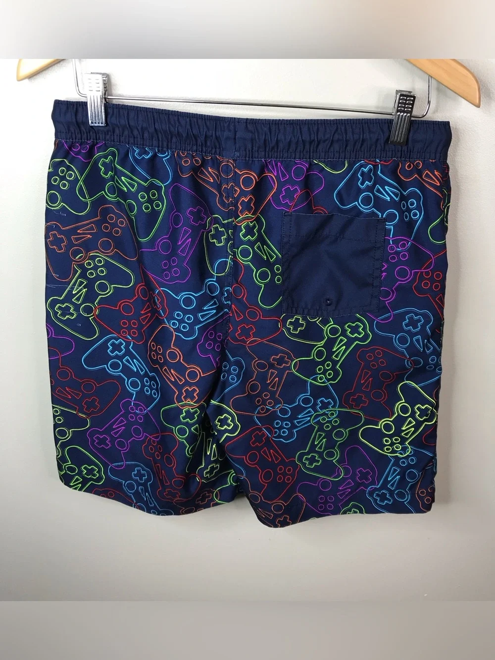 Lands' End Navy Swim Shorts with Neon Game Controller Print Boys Sz XL 14H-16H